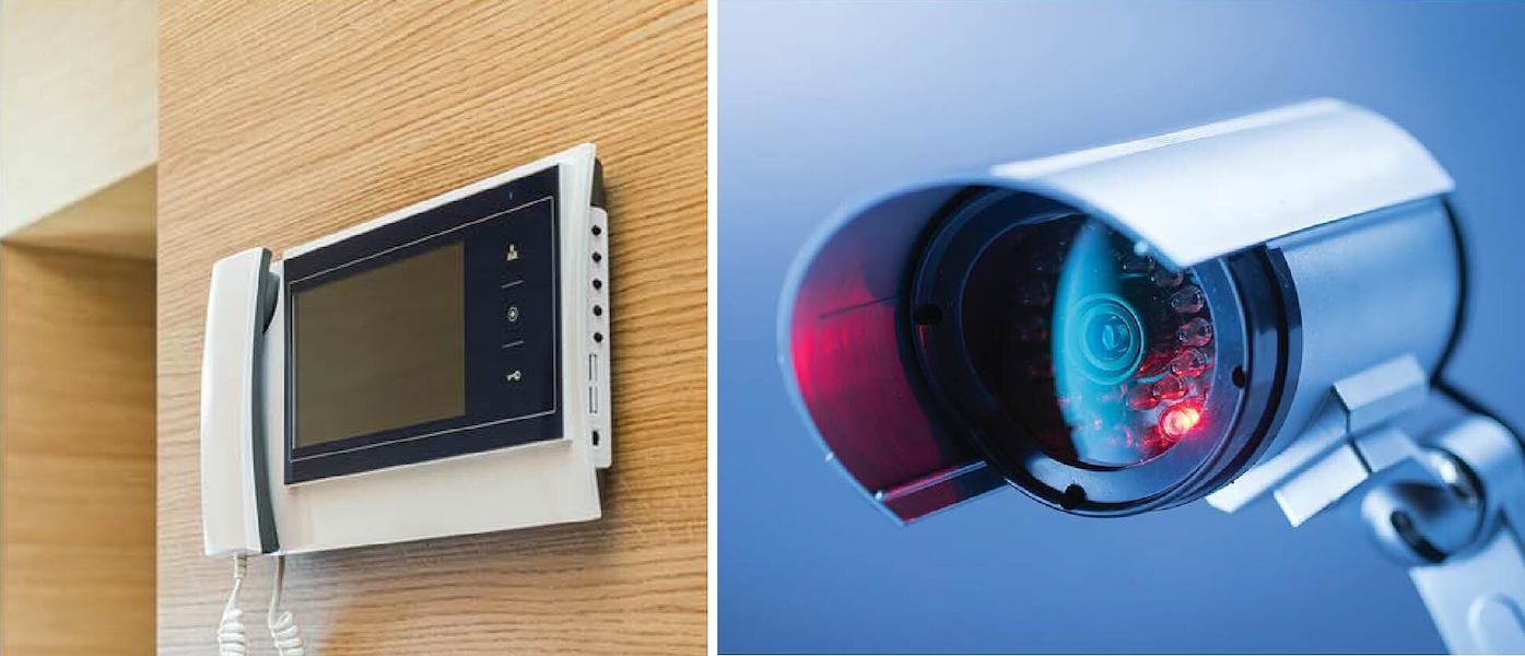 An image of CCTV cameras and video doorbells in senior-friendly apartments